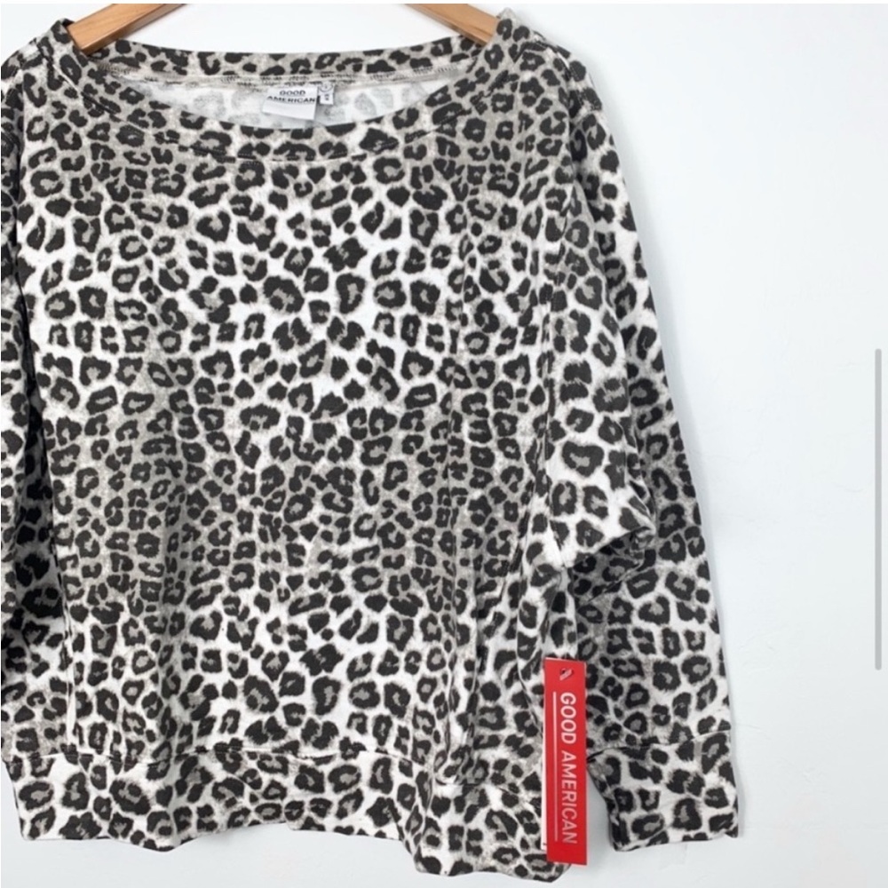 NWT Good American Cheetah Print Boatneck Pullover Sweatshirt Size  0 - Picture 2 of 6